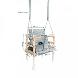 Dětská dřevěná houpačka do interiéru s měkkým potahem a bezpečnostním pásem - Náhled